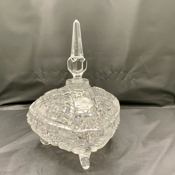 Vintage Crystal Quality Glass Candy Dish Lidded Cross Hatch - Picture 4 of 7